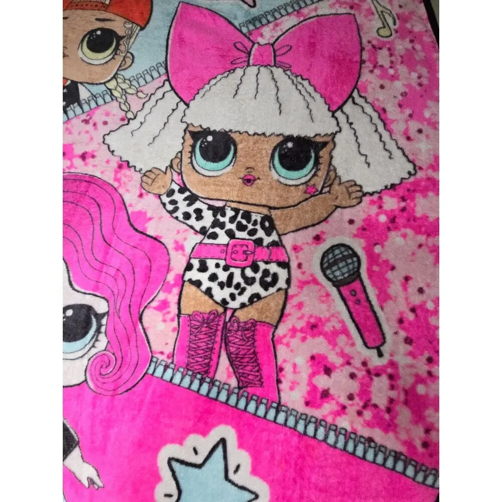 LOL Surprise Dolls Fleece Throw Blanket Pink Diva Royal High-Ney Rocker 48.5x37